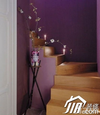 中式风格,复式装修,楼梯,紫色
