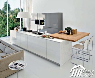 简洁白色富裕型厨房吧台橱柜设计