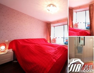 混搭风格公寓浪漫红色经济型卧室卧室背景墙床图片