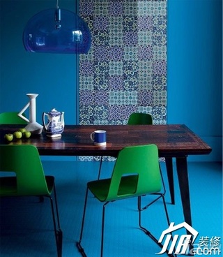 混搭风格公寓蓝色富裕型餐厅餐桌图片