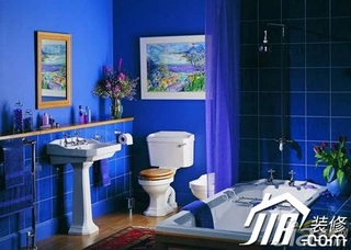 混搭风格蓝色富裕型卫生间洗手台图片