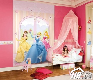 混搭风格粉色富裕型卧室卧室背景墙儿童床效果图