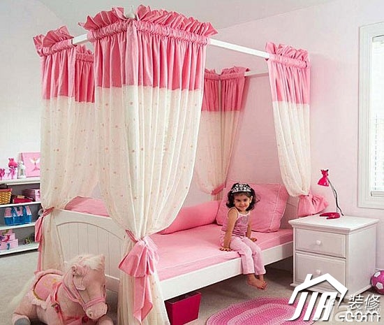 卧室装修,富裕型装修,混搭风格,粉色,儿童房,儿童床,,床头柜