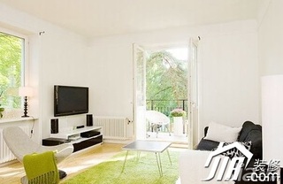 田园风格小户型简洁白色经济型70平米电视背景墙装修图片