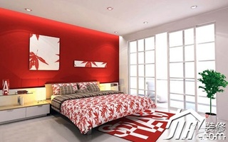 混搭风格公寓红色经济型90平米卧室卧室背景墙床图片