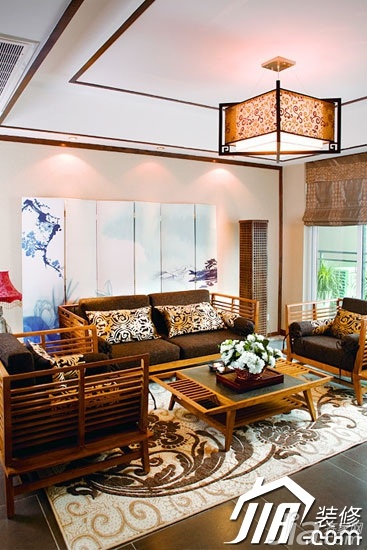 中式风格,新古典风格,富裕型装修,沙发,茶几,灯具,装饰画,客厅
