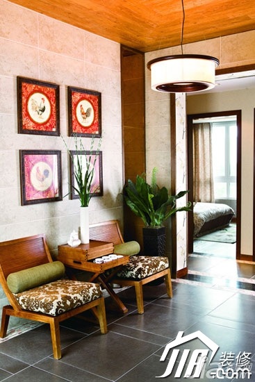 中式风格,新古典风格,富裕型装修,装饰画,沙发,灯具