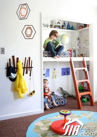 混搭风格可爱富裕型儿童房背景墙儿童床图片