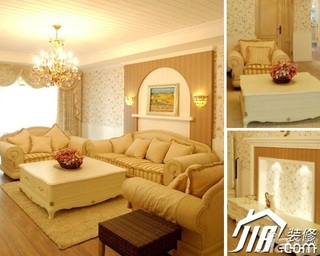 欧式风格公寓浪漫暖色调富裕型100平米客厅沙发背景墙沙发效果图