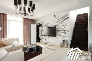 简约风格公寓富裕型100平米客厅电视背景墙窗帘图片