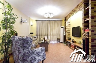 东南亚风格公寓富裕型90平米客厅电视背景墙窗帘图片