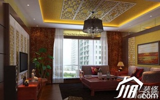 中式风格公寓民族风富裕型130平米客厅电视背景墙茶几效果图