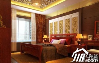 中式风格公寓民族风富裕型130平米卧室卧室背景墙床效果图