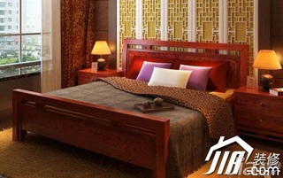 中式风格公寓民族风富裕型130平米卧室卧室背景墙床图片