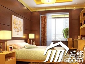中式风格,富裕型装修,130平米装修,公寓装修,卧室,简洁,民族风,床,床头柜,窗帘,灯具,书桌,卧室背景墙