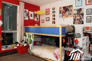 混搭风格复式儿童房卧室背景墙床图片
