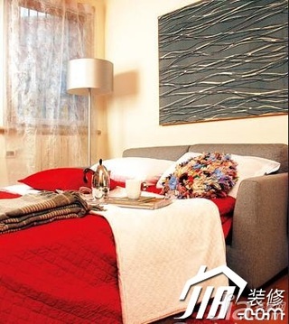 混搭风格40平米卧室卧室背景墙床图片