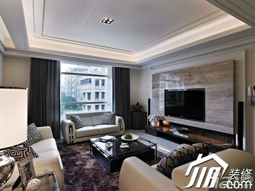 新古典风格,120平米装修,客厅,吊顶,窗帘,沙发,茶几,电视背景墙
