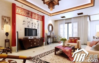中式风格别墅豪华型客厅电视背景墙沙发图片