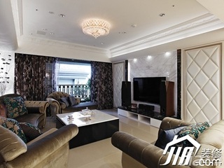 新古典风格公寓140平米以上客厅电视背景墙窗帘图片