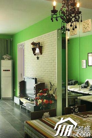混搭风格小户型绿色富裕型60平米客厅电视背景墙设计图纸