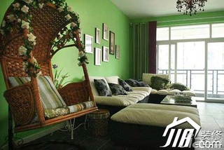 混搭风格小户型绿色富裕型60平米客厅照片墙沙发效果图