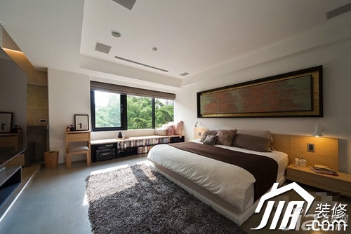 公寓装修,富裕型装修,东南亚风格,卧室,简洁,床,床头柜,地台,卧室背景墙