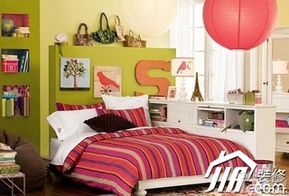 简约风格小户型小清新绿色3万-5万70平米卧室床图片