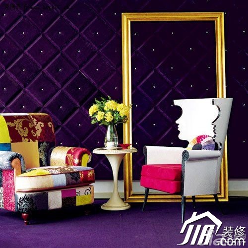 公寓装修,100平米装修,富裕型装修,混搭风格,客厅,紫色,沙发