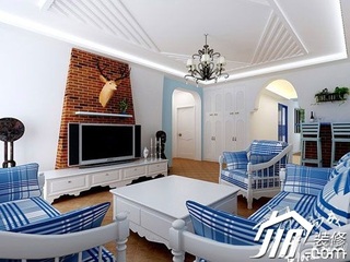 地中海风格公寓舒适5-10万客厅电视背景墙沙发效果图