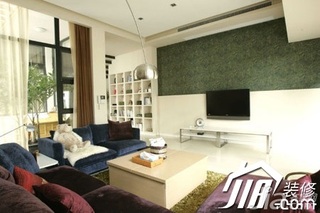 简约风格公寓富裕型130平米客厅电视背景墙书架效果图
