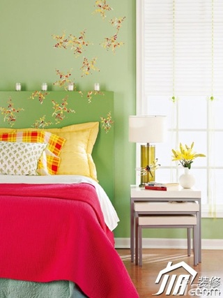 简约风格小户型小清新绿色3万-5万80平米卧室背景墙床图片