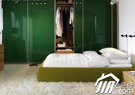 地中海风格,富裕型装修,50平米装修,公寓装修,卧室,衣柜,床,绿色,小清新
