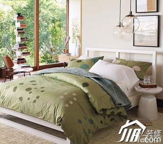 混搭风格公寓小清新绿色富裕型80平米卧室床图片
