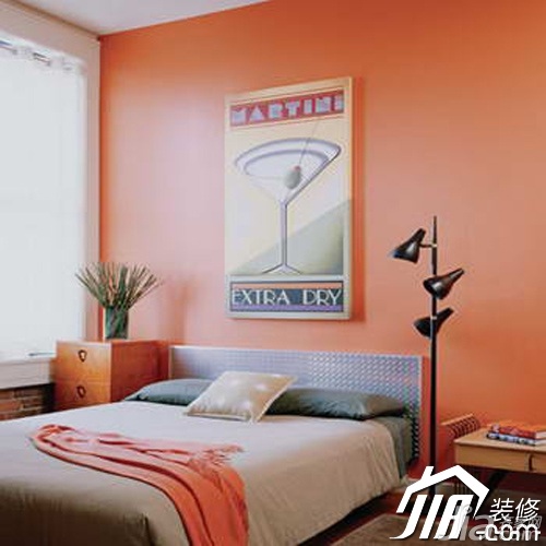 卧室,橙色,床,床头柜,卧室背景墙