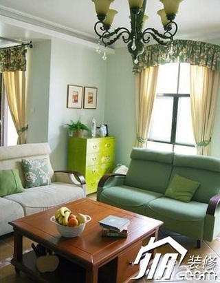混搭风格复式绿色豪华型120平米客厅沙发图片