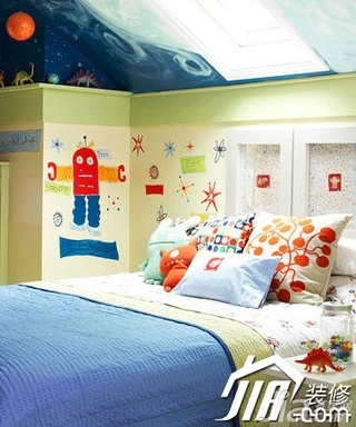 混搭风格复式经济型120平米儿童房卧室背景墙床效果图