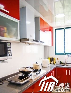 混搭风格小户型简洁红色5-10万60平米厨房橱柜图片