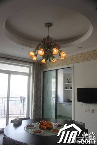 混搭风格,富裕型装修,公寓装修,吊顶,窗帘,餐厅,灯具