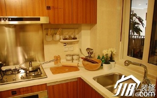 混搭风格公寓原木色富裕型80平米厨房橱柜安装图