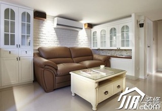 美式乡村风格小户型富裕型60平米客厅沙发背景墙橱柜定做