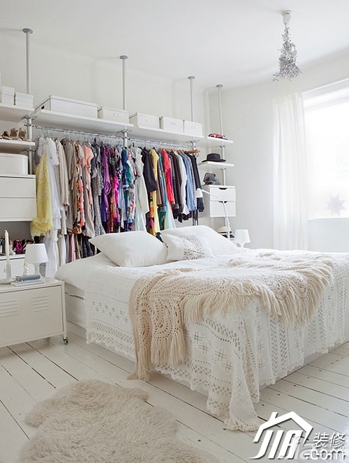 富裕型装修,卧室,白色,简洁,床,窗帘,床头柜,灯具