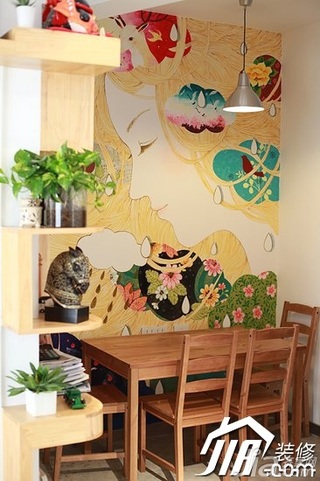 混搭风格小户型餐厅背景墙餐桌图片