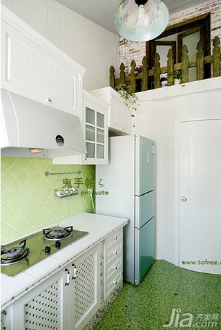鬼手帕田园风格三居室绿色富裕型厨房橱柜设计图