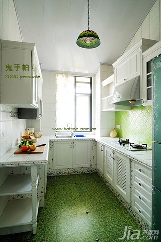 鬼手帕田园风格三居室绿色富裕型厨房橱柜订做