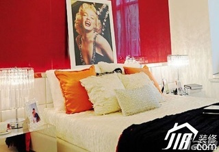 混搭风格小户型红色富裕型60平米卧室卧室背景墙床图片