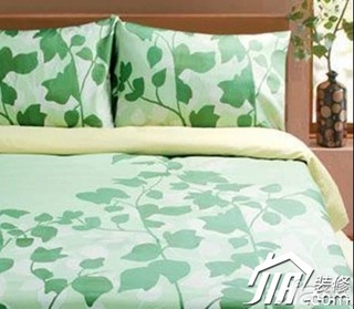 田园风格三居室小清新绿色经济型120平米卧室床效果图