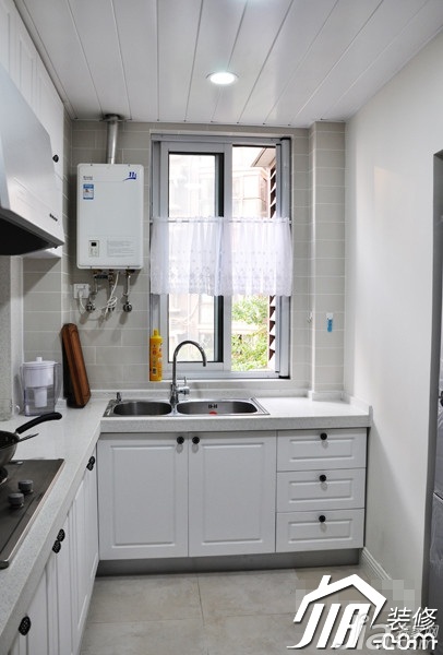 公寓装修,90平米装修,豪华型装修,混搭风格,新古典风格,厨房,白色,橱柜