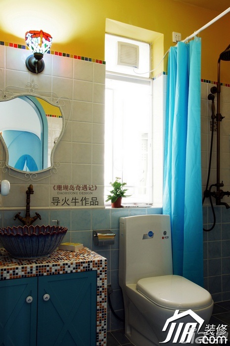 导火牛,地中海风格,富裕型装修,复式装修,卫浴间,浴室柜,马桶,白色
