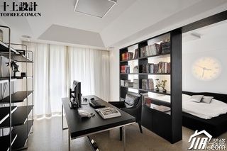 十上简约风格黑白富裕型130平米卧室隔断书架图片